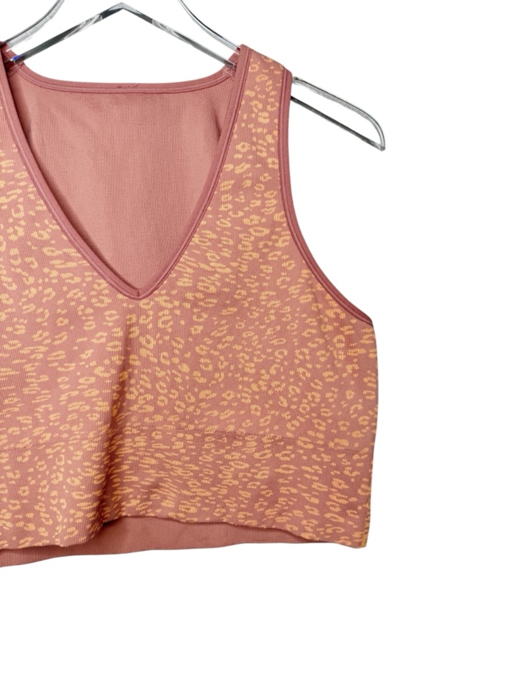 Athleta Aurora Ribbed  Orange Dusty Rose Leopard Print V Neck Tank Top Sz XL - Picture 3 of 6